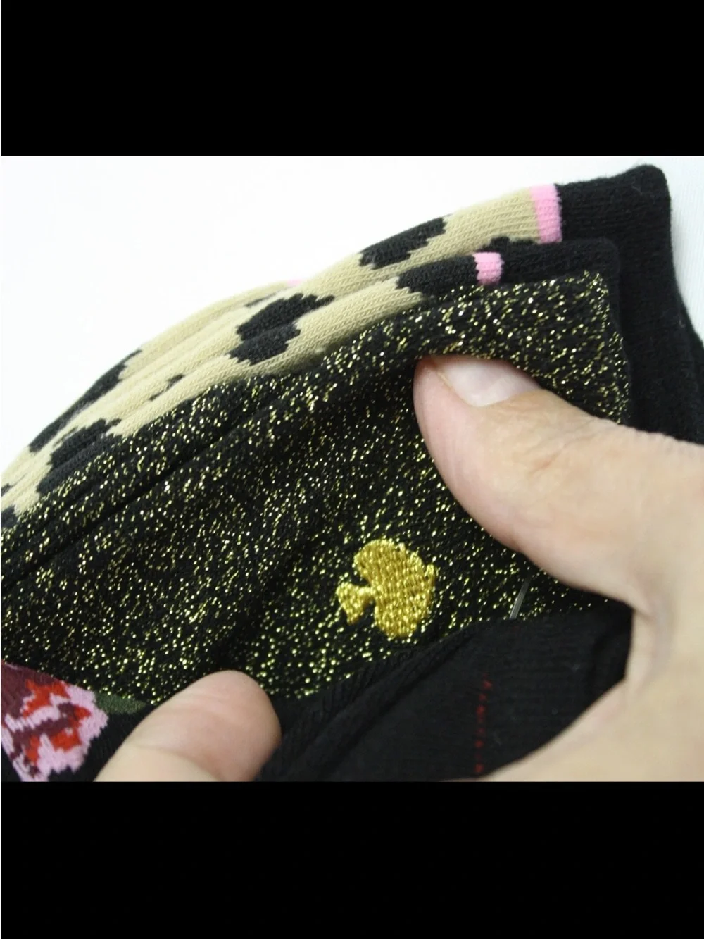 kate spade Black Floral, Leopard Print & Black Glittery Crew Socks-Pack of Three